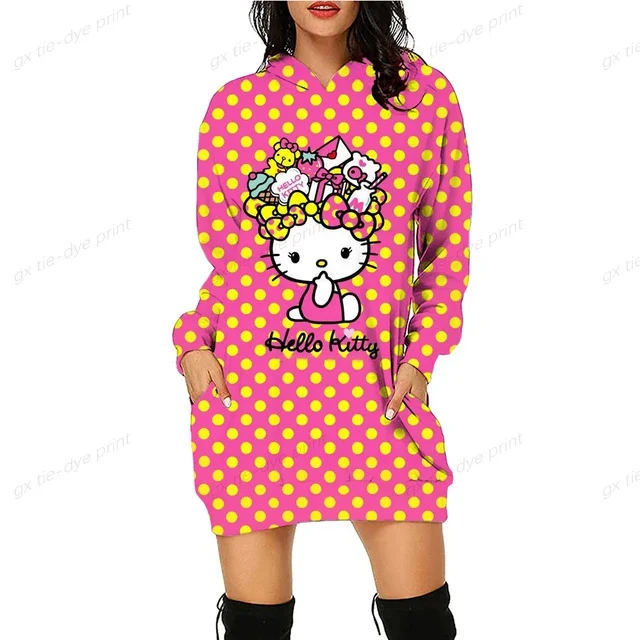 thumbnail image 1 of Sudadera con capucha con estampado de Hello Kitty de Anime japonés para mujer, sudadera holgada de manga larga con cuello redondo y Hello Kitty para niñas y mujeres, 1 of 5