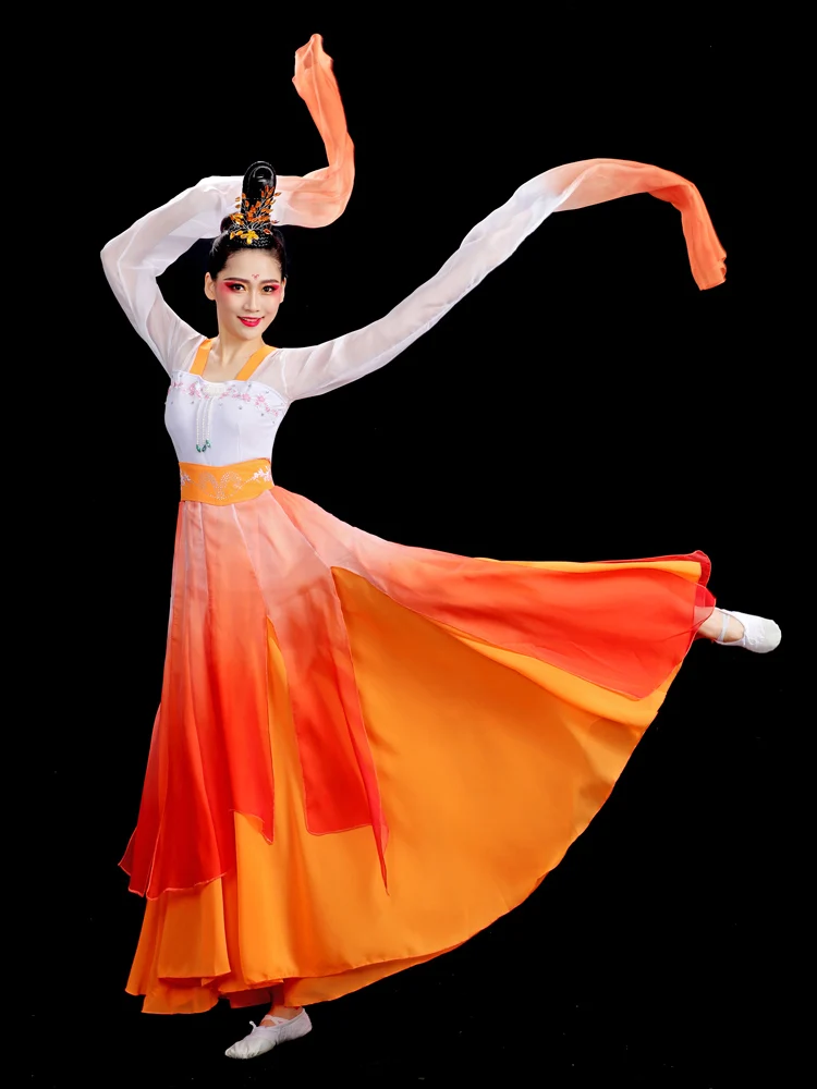 New Gradient Color Water Sleeves Classical Dance Performance Dress Fairy Flowing and Amazing Hong Dance Swinging Sleeve Dress