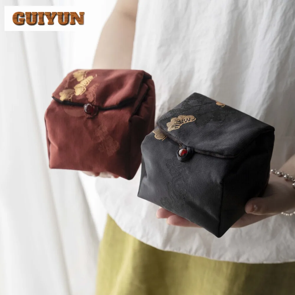 Chinese Brocade Fabric Tea Cup Teapot Storage Bag Outdoor Travel Portable Tea Cozies Pot Shaped Bag Ceremony Accessories