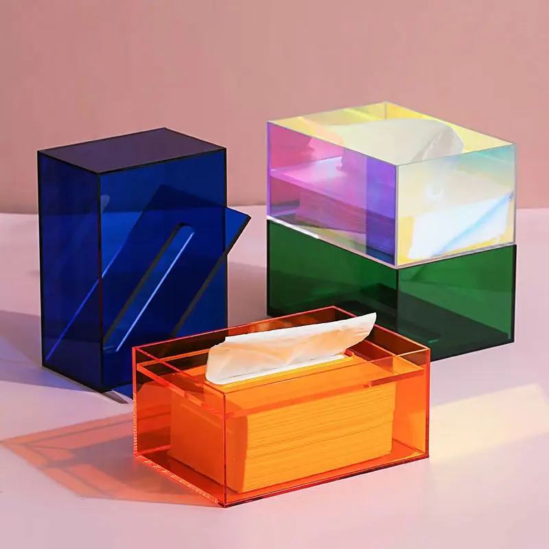 Simple And Creative Acrylic Colorful Tissue Box Office Household Tea Table Light And Luxury Paper Extraction Transparent Storage 2