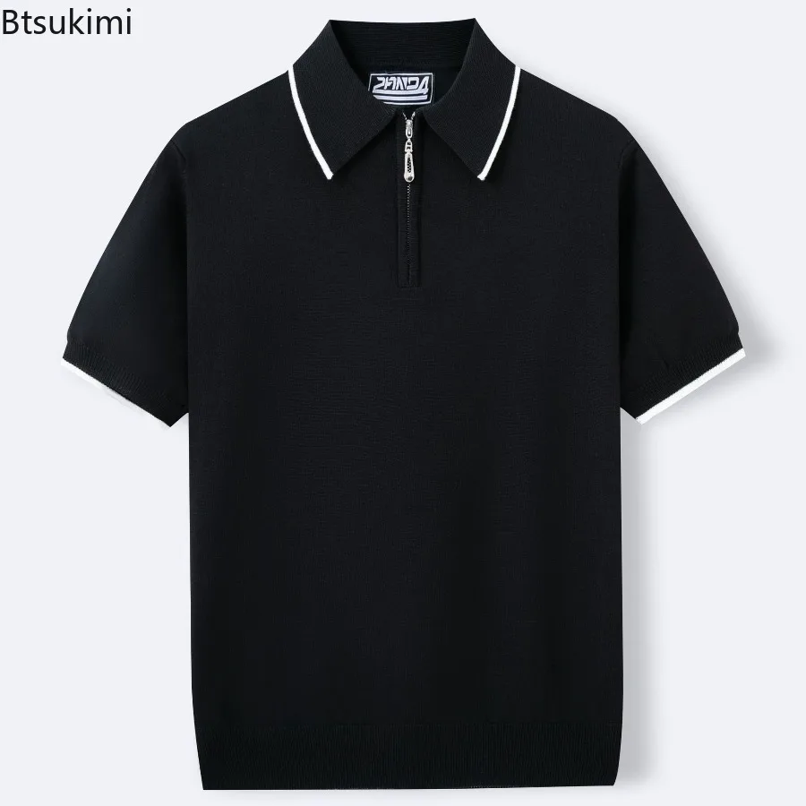2026Men's Summer Knitted Polo Shirts Zipper V-neck Formal Business