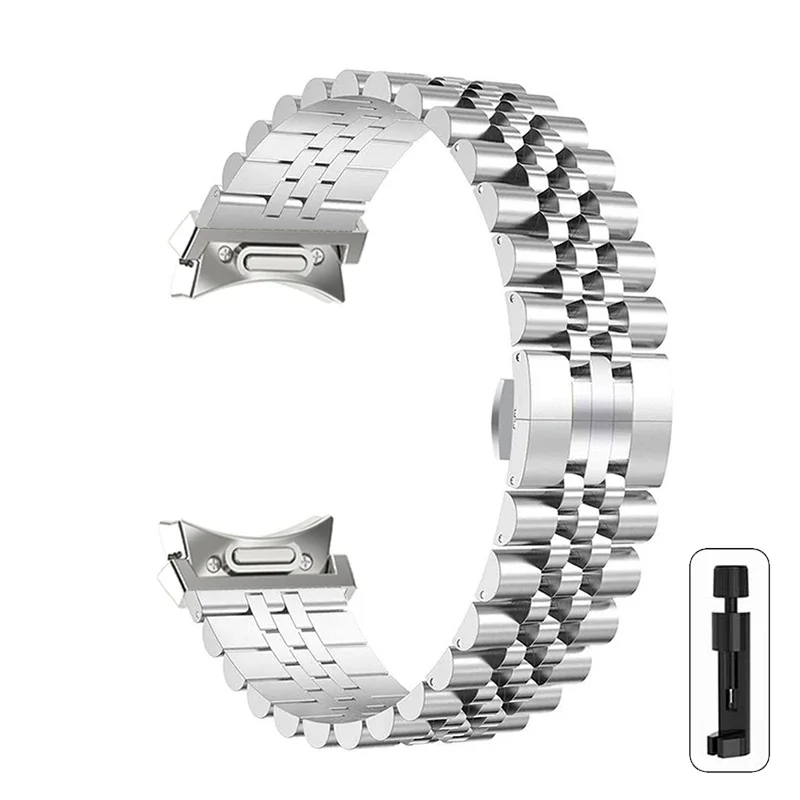 Sleek No-Gap Stainless Steel Watch Strap with Curved End and Quick Fit Design