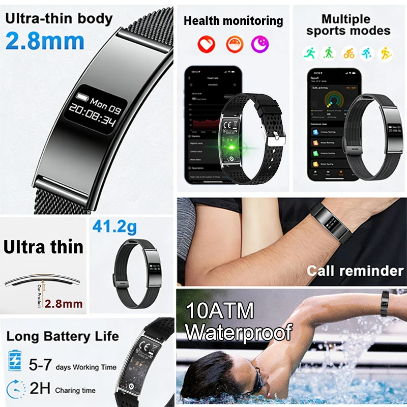 2026 새로운 남성 피트니스 스마트 팔찌 스포츠 트래커 IPX8 방수 심박수 스마트 밴드 보수계 스마트 워치 iOS 안드로이드용