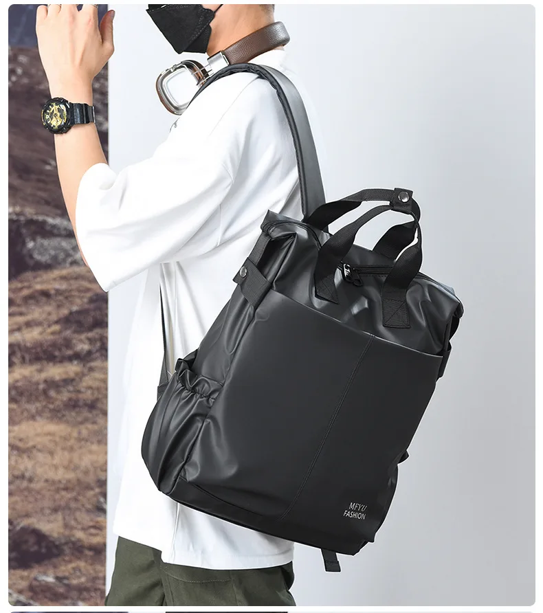 ผู้ชาย PU ฟิล์มกระเป๋าเป้สะพายหลังธุรกิจท่องเที่ยวแบบพกพาเดินทางไปทํางานกระเป๋าเป้สะพายหลัง High-end กันน้ําคอมพิวเตอร์กระเป๋านักเรียน