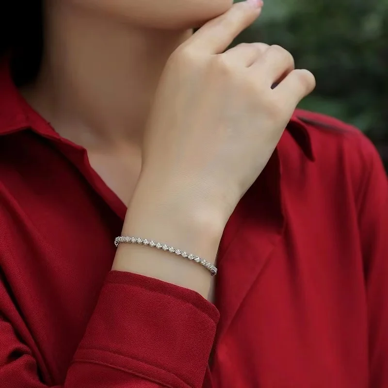 JIU ZUAN 1.92CT D Color Moissanite Tennis Bracelet Pass Diamond Tester GRA 18K White Gold Plated 925 Silver for Women