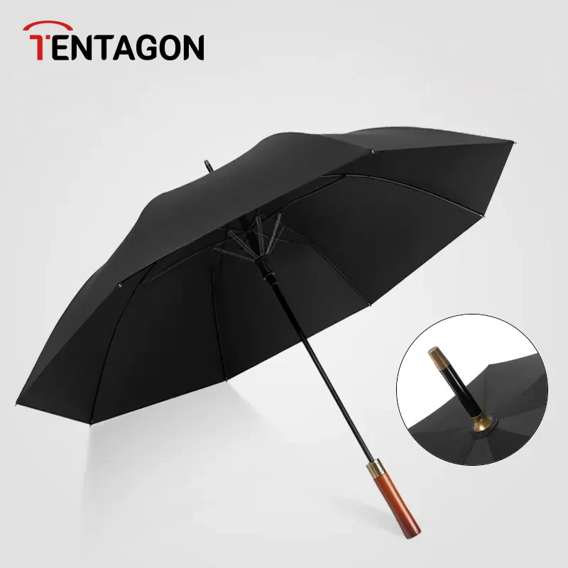 LuxuryMentalWoodenHandleUmbrella120cmLargeLongMenBlackUmbrellasWindproofRain