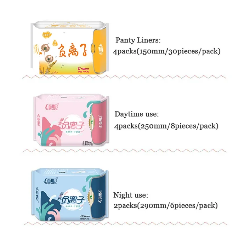 420pcs/14pack Anion Sanitary Pads 100% Cotton Anion Santitary Napkin Pads for Women Daily Use Panty Liners Ladies Sanitary Towel 3