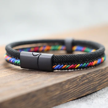 Trendy Ethnic Woven Fabric Bracelet Men Women Magnet Buckle Handmade Bilayer Grade A Rope Wristband Couple Party Accessories