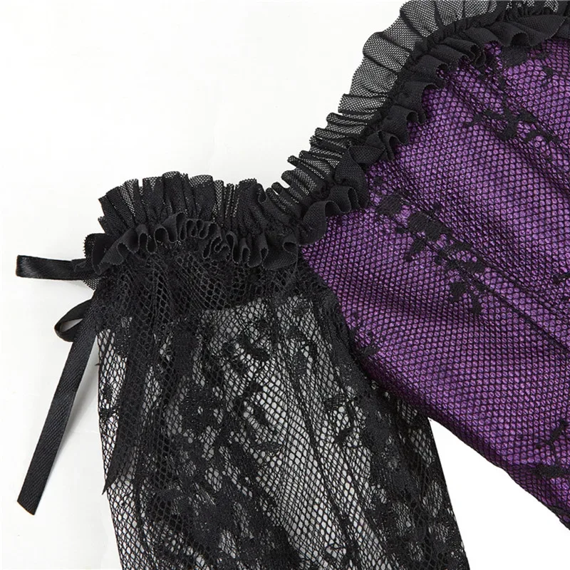 Description Picture 6 of itemWoman Corsets Bustiers Top Off Shoulder Sleeve Floral Overbust Vintage Corsetl