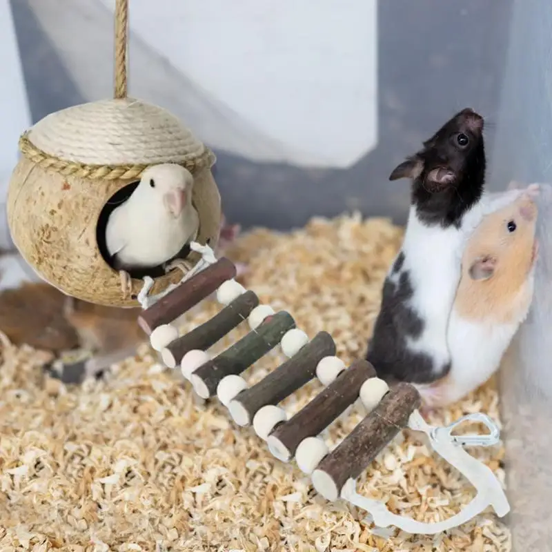 Coconut Bird Nest Bird Breeding Nest Hide House Toy With Ladder Coco Hideaway For Birds Bird Swing Toys Bird Cage Accessories 2