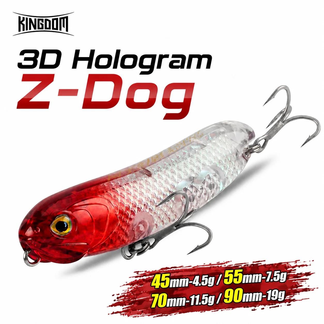 Kingdom Floating Pencil Angelköder 4,5 g 7,5 g 11,5 g 19 g Topwater Zig Zag Action 3D Hologramm Künstliche harte Köder Oberflächenköder