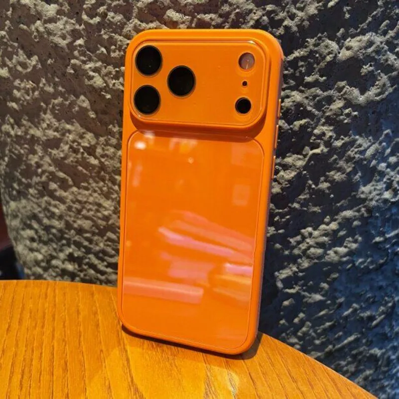 Glossy Tempered Glass Phone Case with Crystal Lens Protection and Shockproof Bumper