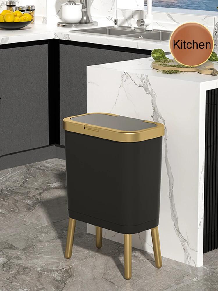 Golden Bathroom Trash Bucket  Black Golden Bathroom Trash - 15l Black  Trash Kitchen - Aliexpress