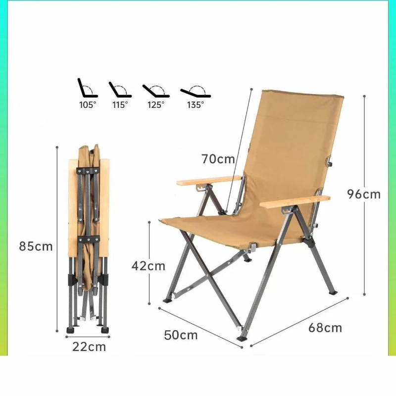 Outdoor Folding Chair Reclining Camping Chair Portable High Back Picnic Chair Fishing Foldable Beach Travel Leisure Design