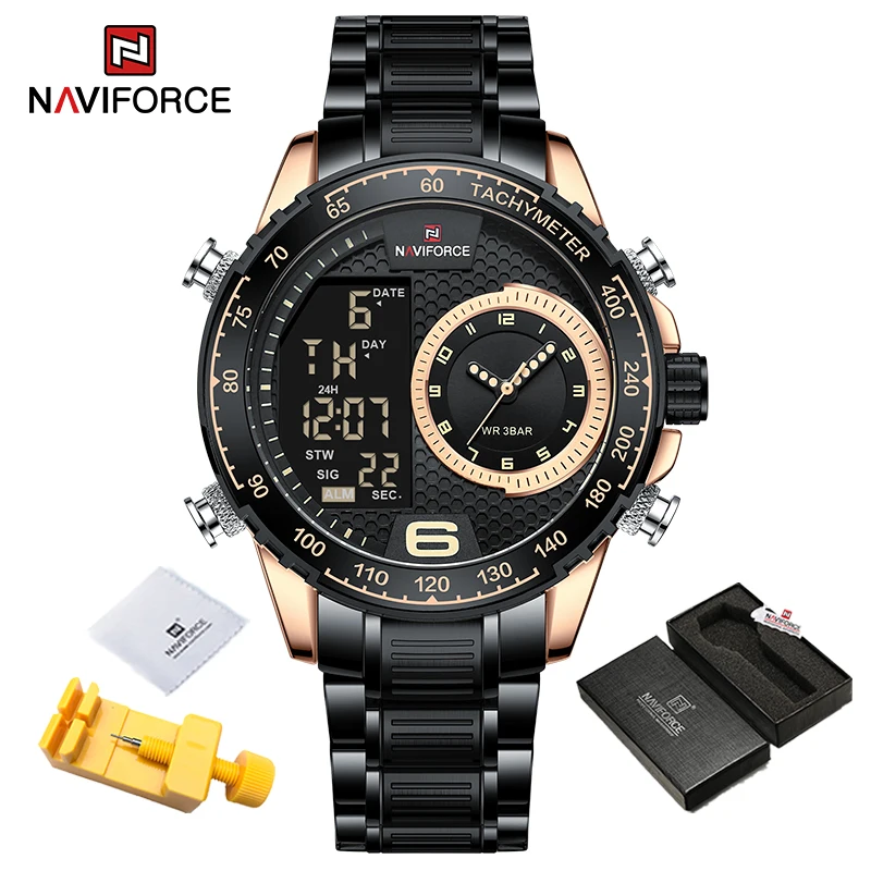 NAVIFORCE Luxury New Watch for Men Original Stainless Steel Quartz Digital Wrist Watches Waterproof Military Sports Male Clock 