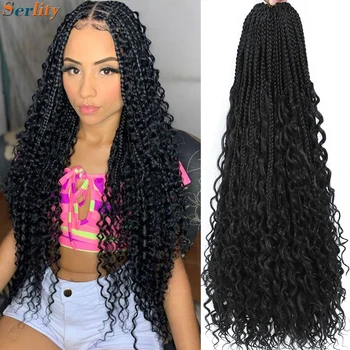 Serlity Goddess Box Braids Crochet Hair 24 18 14 Inches Bohemian Bob Box Braids Crochet Hair Synthetic Braid Messy Braiding Hair 1