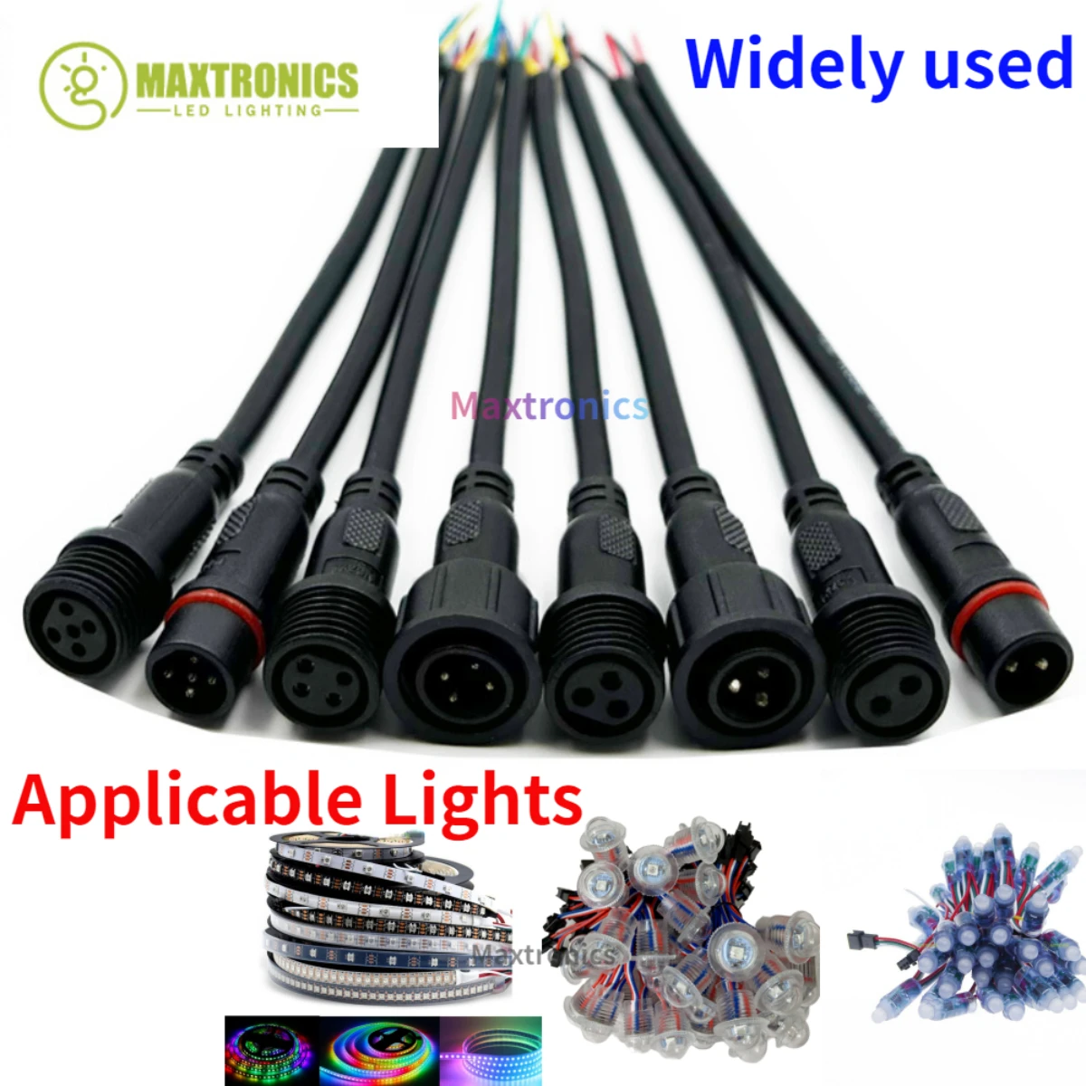 Description Picture 5 of item5/10 Pairs Waterproof Led Connector Male to Female Plug Adapter IP68 2/3/4Pin/5Pin 20CM Black Cable For Led Strip Light Modules