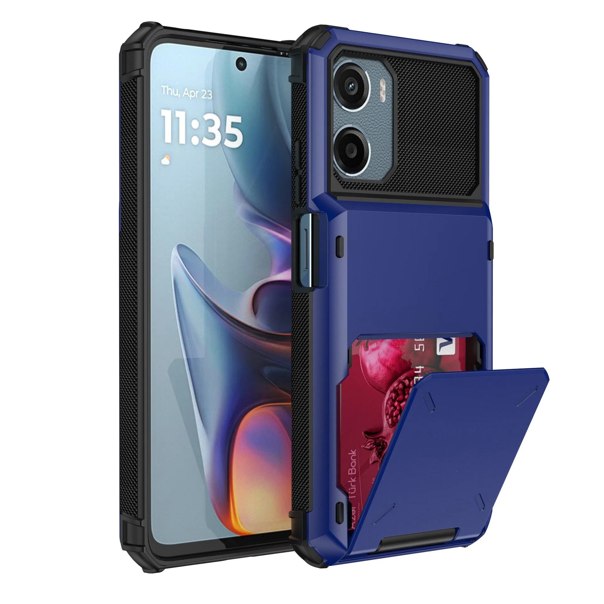 Dual Layer Heavy-Duty Shockproof Armor Case with Wallet Card Slot and Stand - Rugged Protection Cover