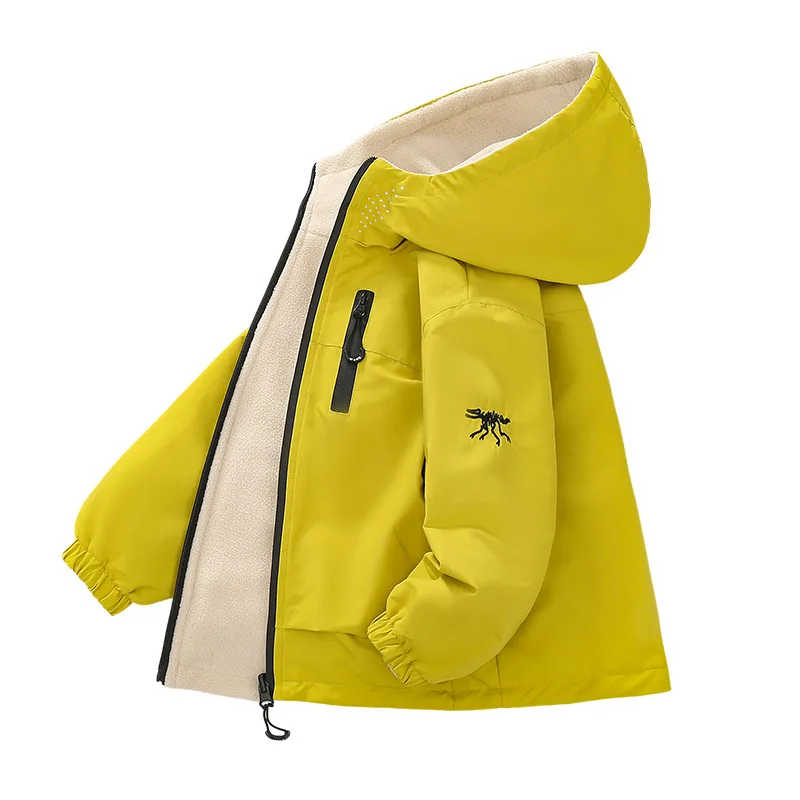 남아용 캐주얼 플리스 안감 방수 재킷 양면 착용 가을 겨울 코트 7-16세 어린이용 폴리에스터 섬유