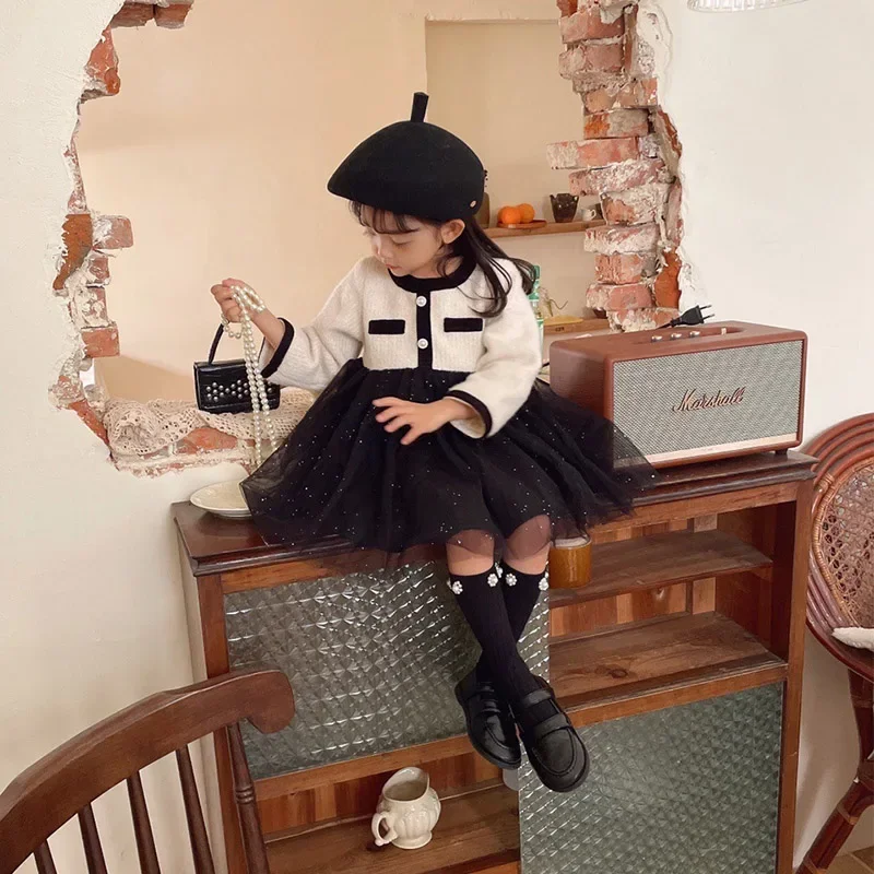 

New Girls Dress Princess Fashion New Lovely Clothes Long Sleeves Patchwork Vintage Party Vestidos for 2-8T Toddler