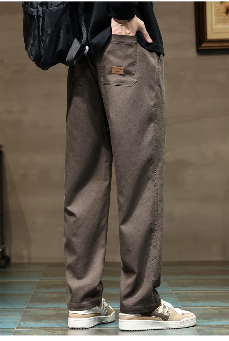 Brand Clothing New Soft Lyocell Fabric Pants Men Thick Loose Straight Drawstring Elastic Waist Korea Casual Cargo Trousers Male