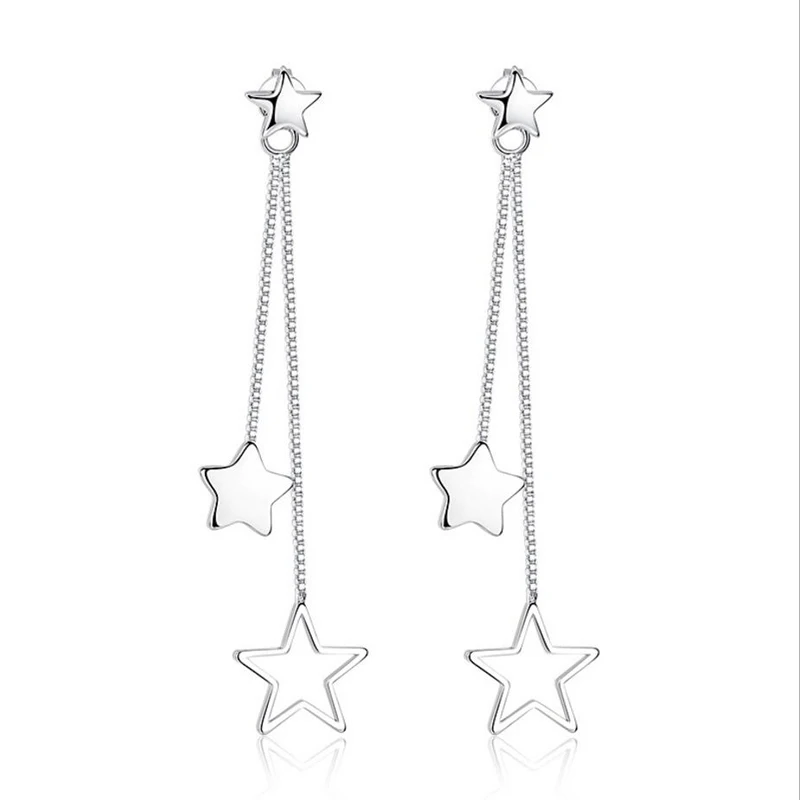 

925 Sterling Silver Stud Earrings pendientes 3 Star Tarsel For Women earring rings woman S-E316