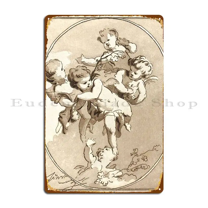 Vyij Putti Met Bloemtakken Metal Sign Cinema Iron Living Room Garage Wall Decor Tin Sign Poster