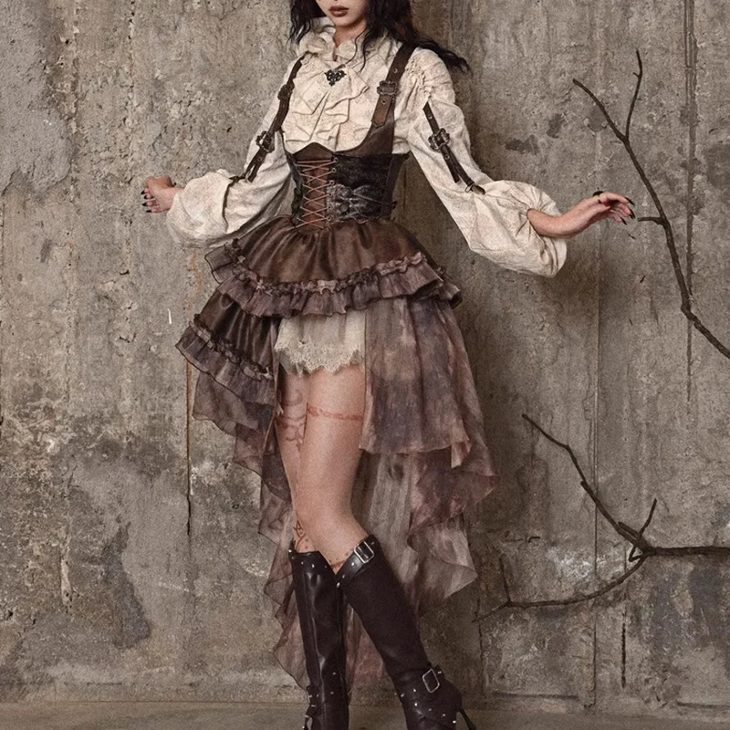 2024 Y2K Japanese Steampunk Punk Asymmetrical PU leather