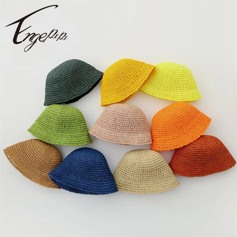 

Детская летняя однотонная соломенная шляпа для мальчиков и девочек, пляжная шляпа, Солнцезащитная шляпа для мальчиков и девочек, рыбака, шляпа от солнца