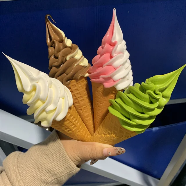 Plastic Simulation Food Model Prop Decoration Double Colors Mix Ice Cream Faux Cone Waffle 17cm 6.7inch Display ASMR Sound Video