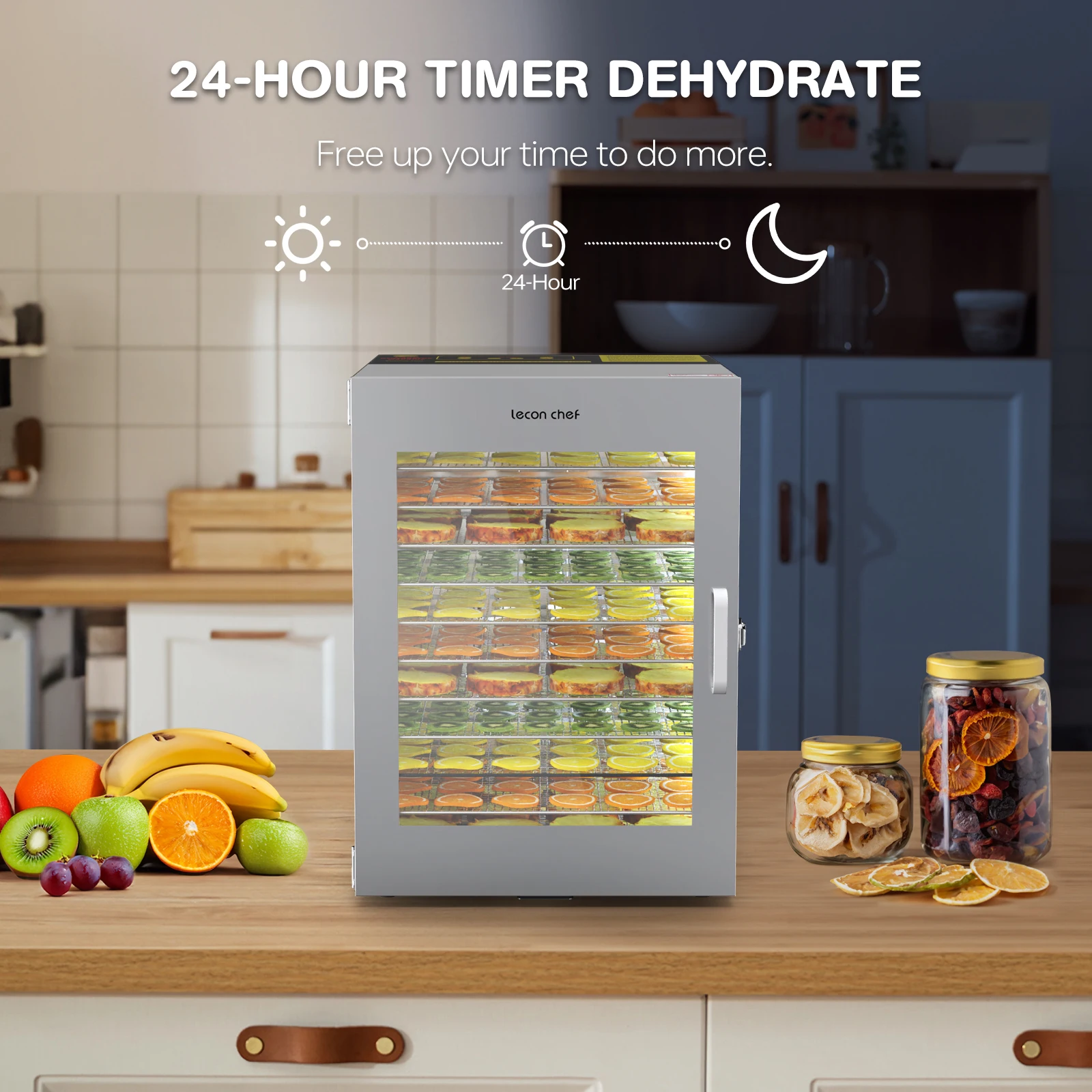 Lecon Chef Food Dehydrator Machine, 12 Stainless Steel Trays Food-Dryer 24H Timer & 194ºF Temperature Control 1000W Dehydrators 5