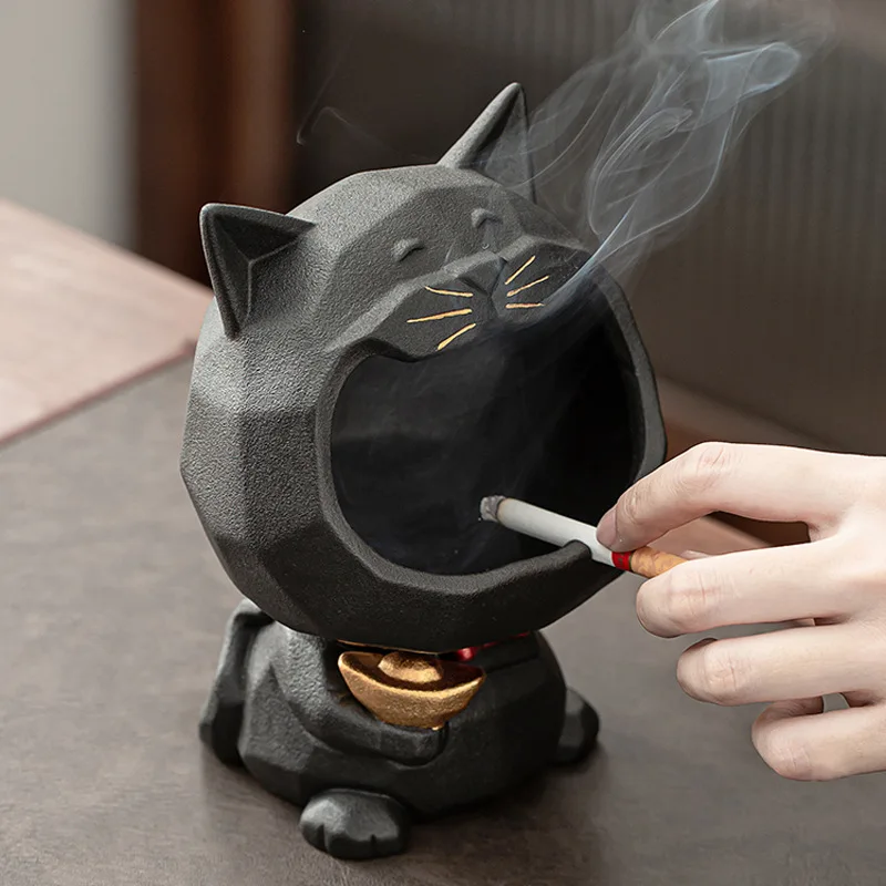 

Creative Lucky Cat Ashtray Ceramic Porch Decoration Home Decoration Large-capacity Anti-fly Ash Multi-purpose Home Decoration