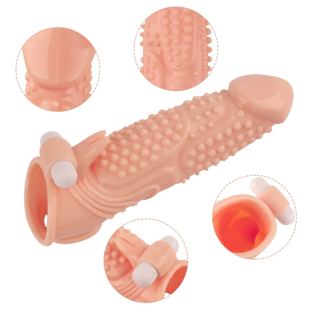 

Vibrating Reusable Penis Sleeve Extender Realistic Penis Condom Silicone Extension Sex Toy Cock Enlarger Condom Sheath Delay