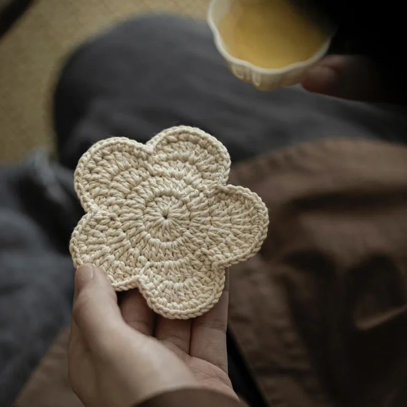 Handcrafted Retro Chinese Style Tea Cup Coaster Absorbent Cotton Thread Heat Resistant Tea Pot Mat Purple Clay Tea Brewing Mat