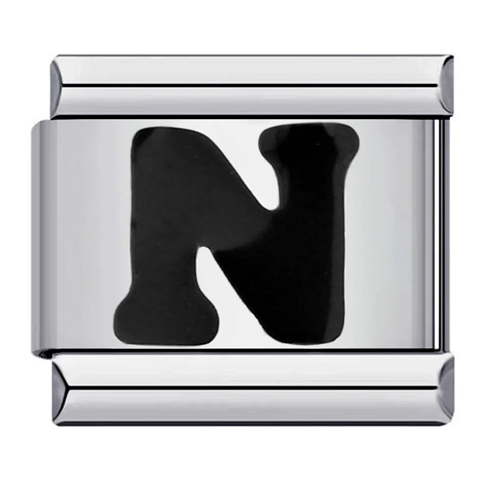 Elegant Glaze Black Italian Letter Charms Stainless Steel Bracelet for Women and Men Jewelry Making