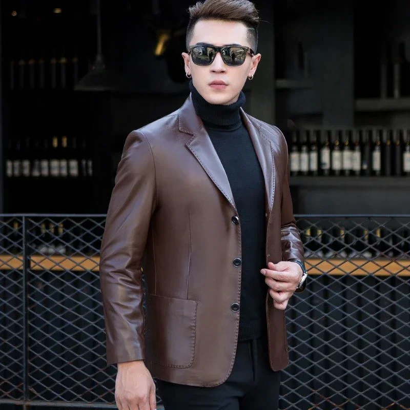 thumbnail image 1 of Chaqueta de traje de hombre negra de un solo pecho, abrigo de talla grande, blazer para hombre de gran tamaño, ropa de primavera sencilla, de alta calidad, elegante 2024, 1 of 4