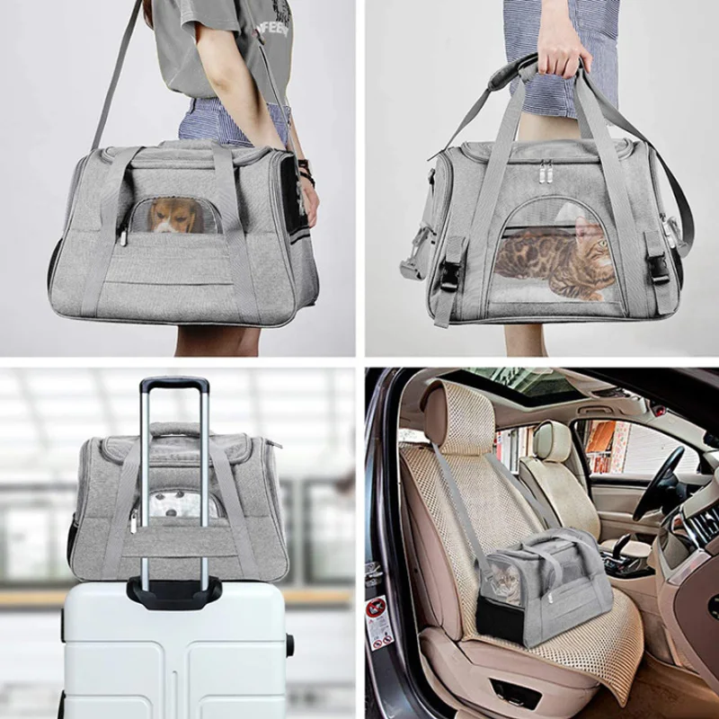 Portable Travel Bag Pet Dog Carrier Bag With Thick Cotton Cushion Pet  Aviation Backpack Anti-suffocation Dog Bag Mesh Outdoor