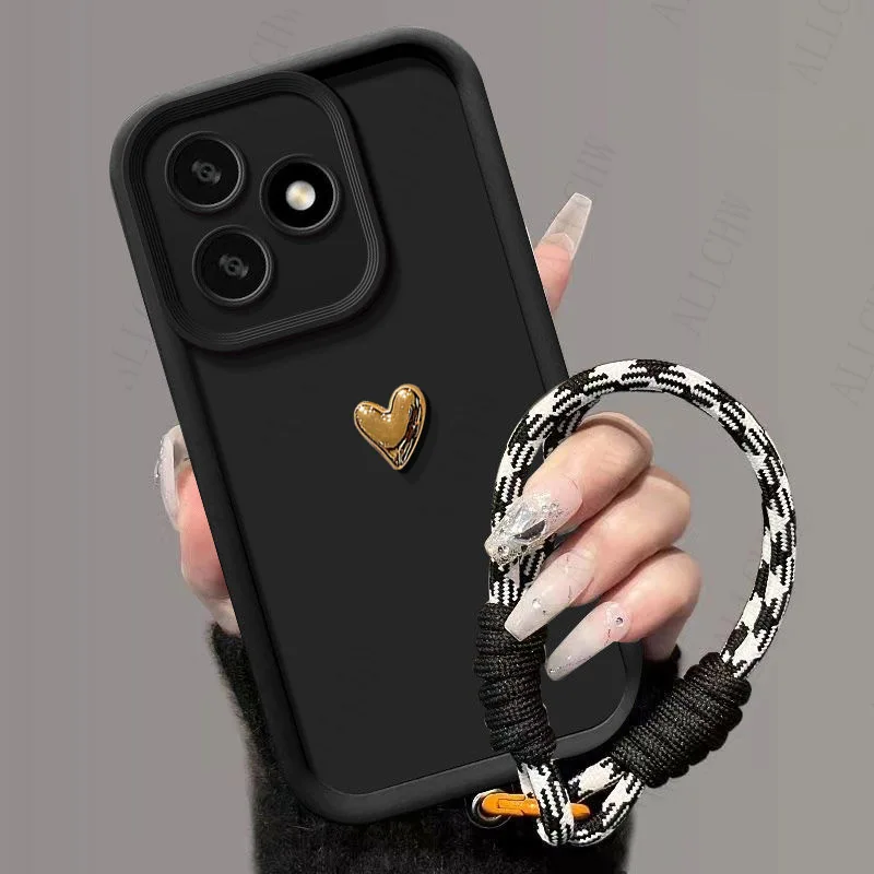 Elegant Golden Love Heart Hand Strap Back Cover