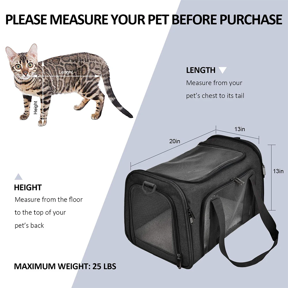 Large Cat Carriers Dog Carrier Pet for Small Medium Cats Dogs Collapsible Travel
