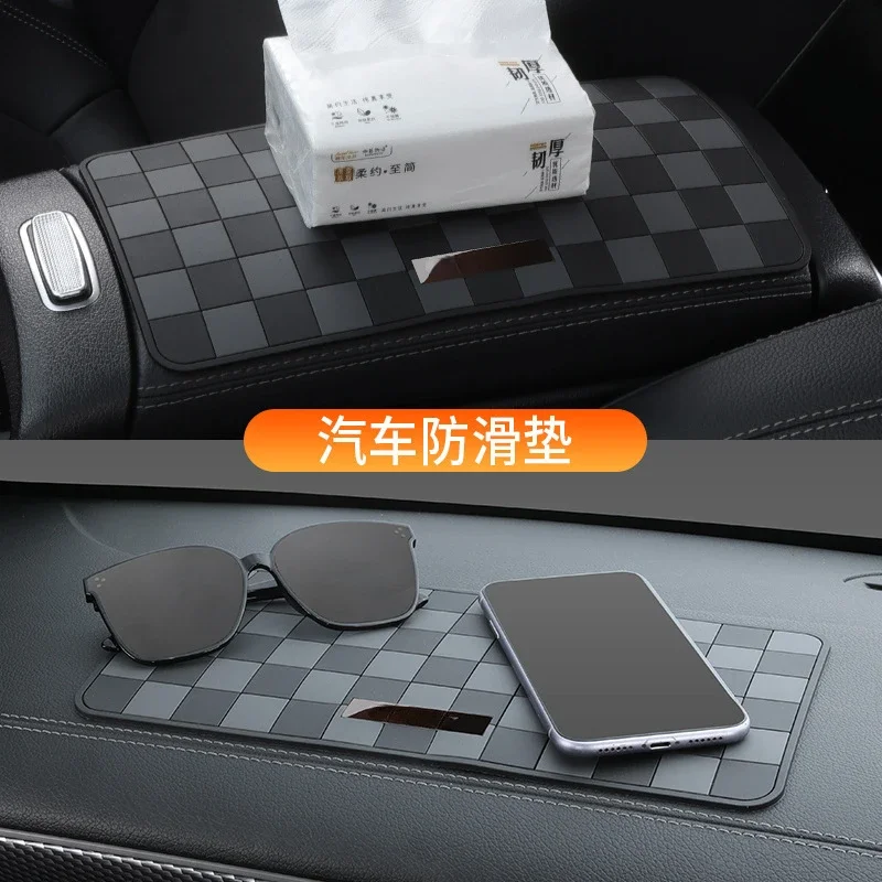 Plaid Car Anti-Slip Mat Car Dashboard Ornament Silica Gel Mat Auto Non-Slip Decoration Phone Sunglasses Holder PVC Square