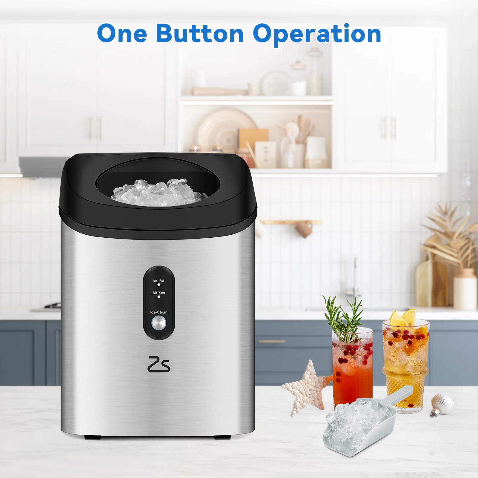 Countertop Ice Maker with Soft Chewable Ice, Portable Ice Maker with Self-Cleaning, 33Lbs/24Hrs, One-Key Operation 4