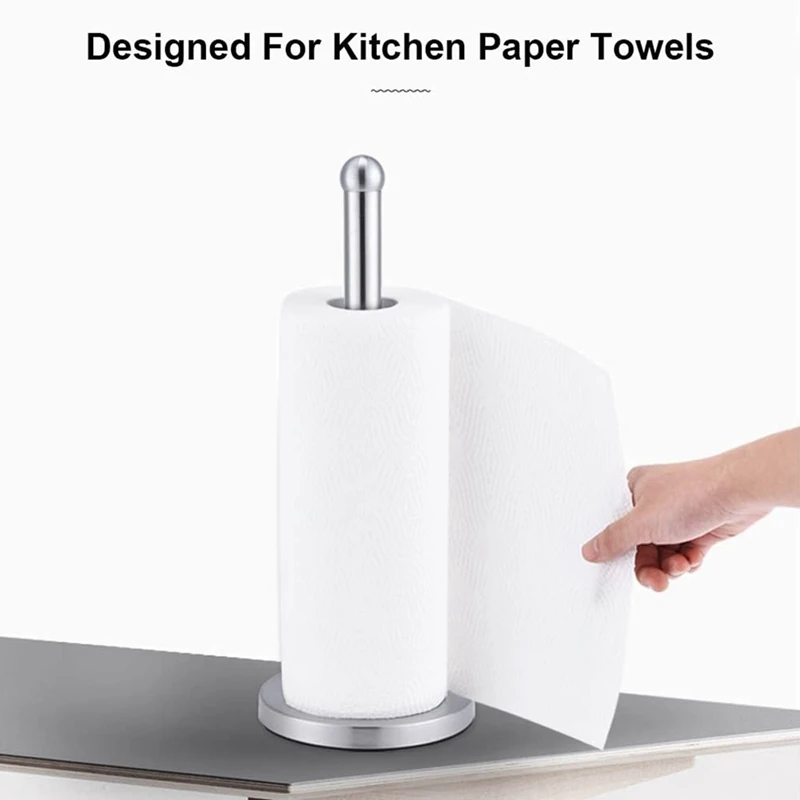 Countertop Stainless Steel Paper Towel Holder , Tear Kitchen Paper Towel With Heavy Base For Standard Rolls Durable