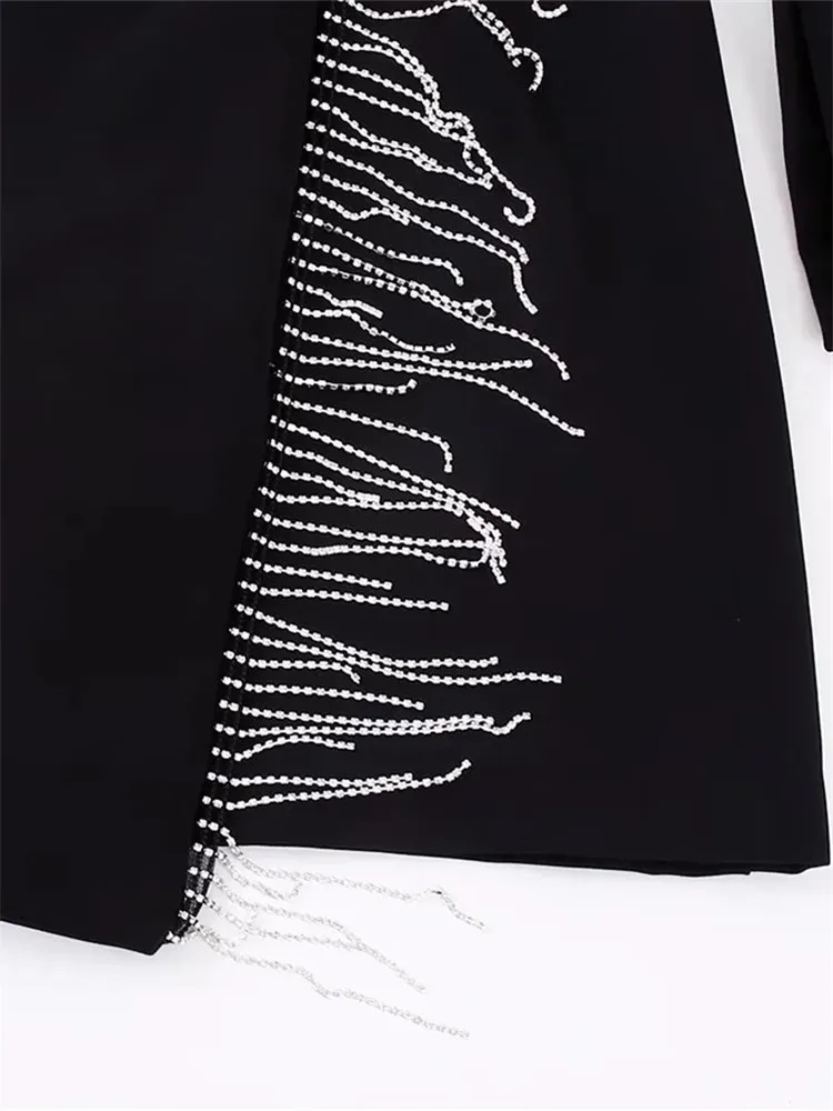 TRAF Black Rhinestone Jumpsuit Women Long Sleeve Blazer Playsuit Fringing Short Jumpsuits For Women 2022 Elegant Woman Jumpsuit