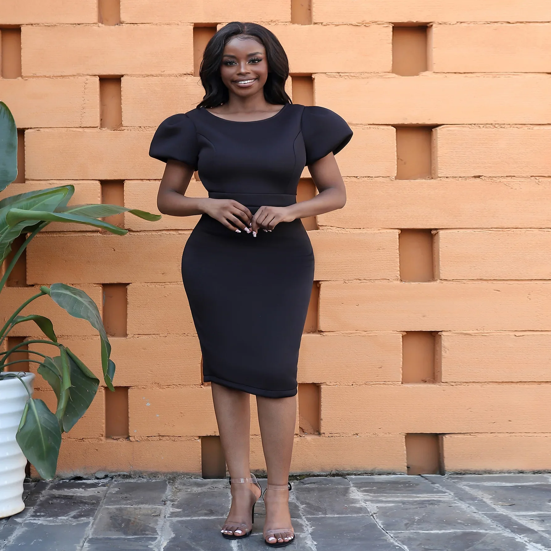 

2024 Elegant African Dresses for Women Autumn African Short Sleeve O-neck Black Party Evening Bodycon Dress African Clothing