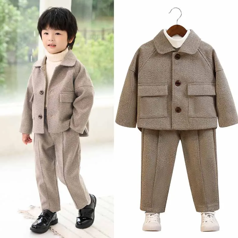 

Boys Suits Autumn Winter Gentleman Flower Child Weddings Costume Thicken School Kids Piano Performance Blazers Set 1 To 12 Years