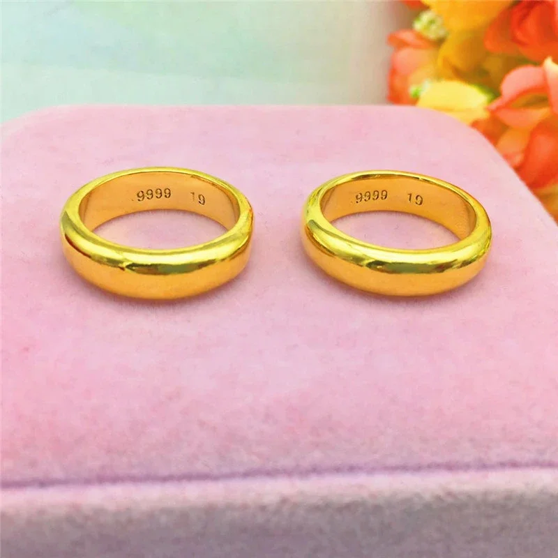Pure Plated 18k Yellow Gold 999 24k Rings for Men and Women Smooth Lover Antithes Simple Ring Long Lasting Never Fade Jewelry Gold Plated Rings Gold Rings Golden Ring