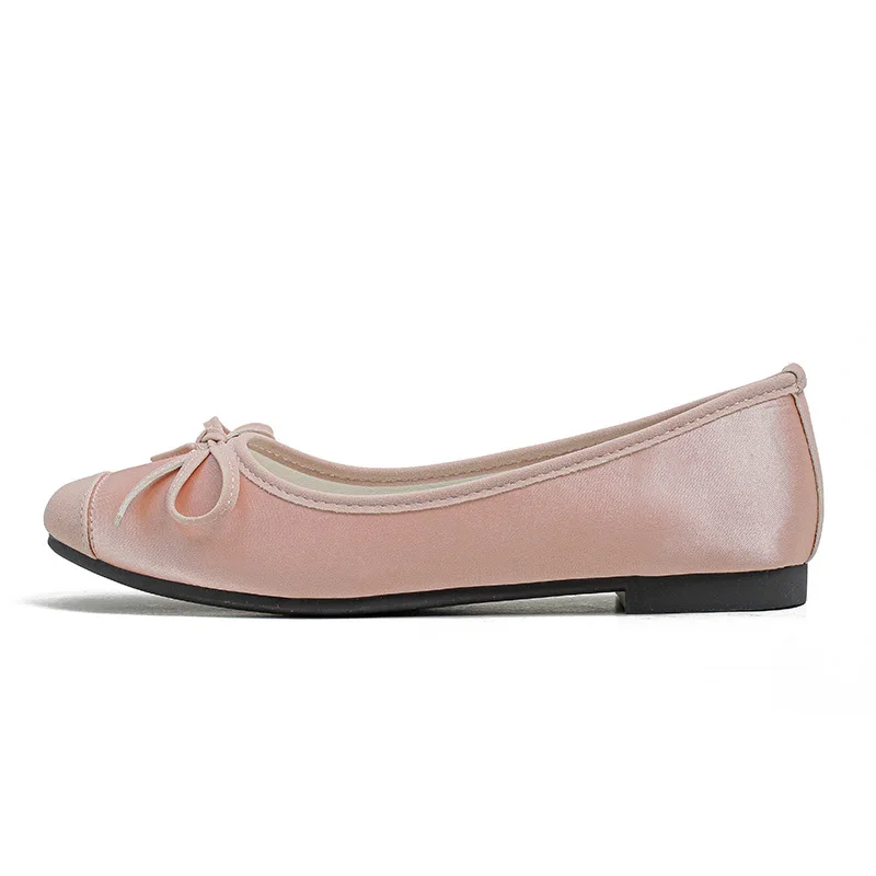 2023 Sweet Bowtie Shoes Woman Silk&Leather Patchwork Ballerinas Ladies Square Pig Nose Toe Mocasines Femmes Silver Flats Ballets 6