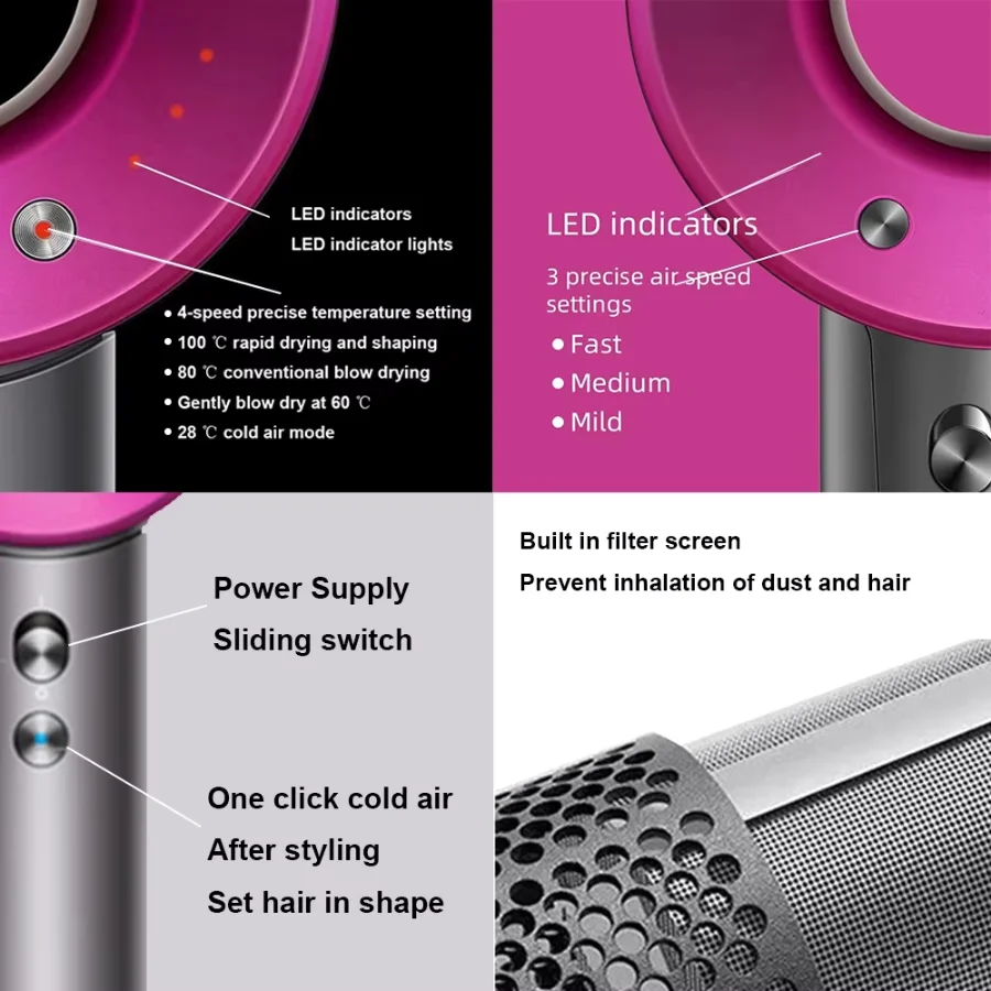 High-power hair dryer without blades for home use, fast drying to protect hair, professional high-speed hair dryer.