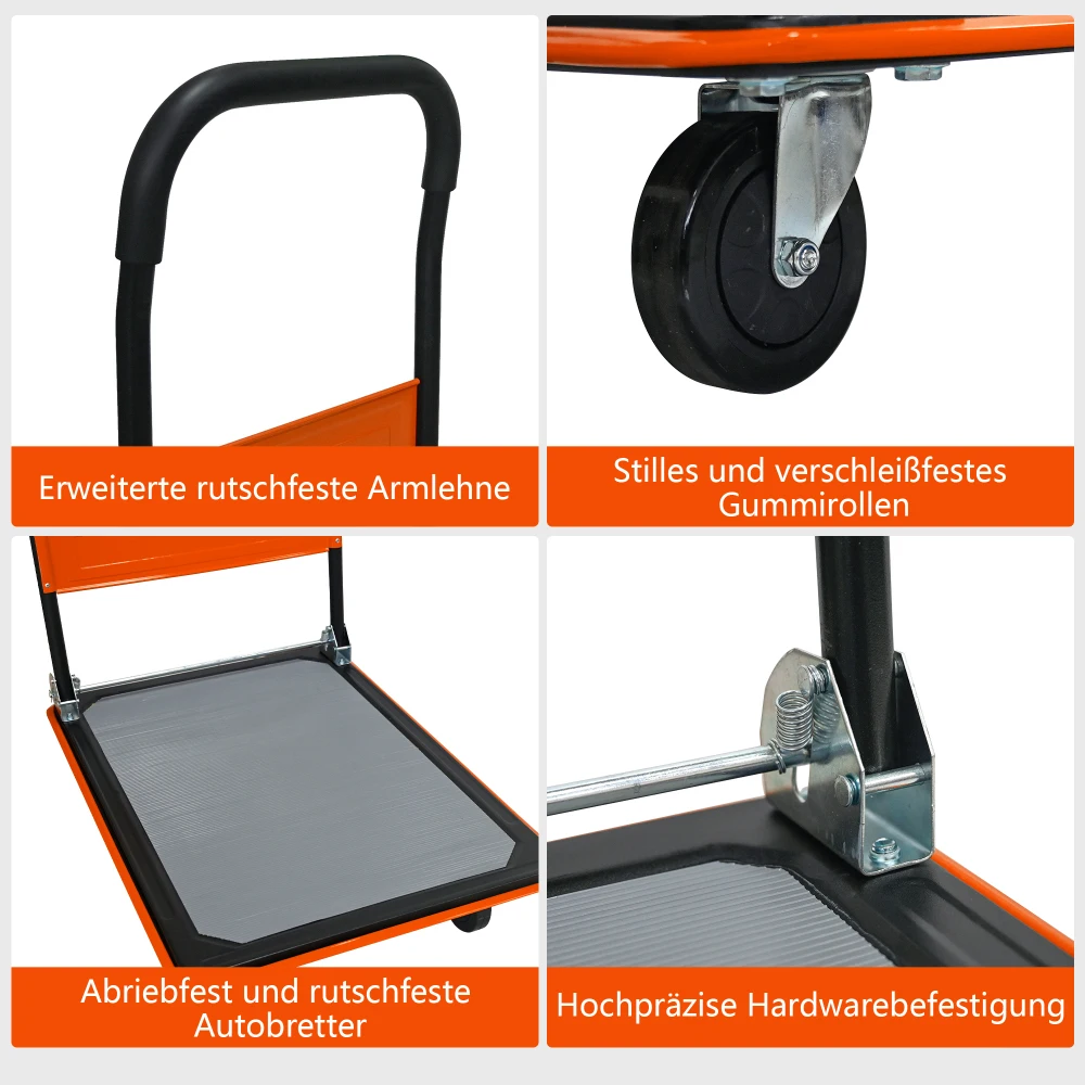 Flachbett-Trolley, Plattformwagen mit 150 KG Tragfähigkeit, 360-Grad-Schwenkräder, Faltbarer Trolley für Beladung und Lagerung – Detail 34
