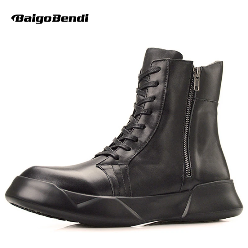 

Really Cool ! Men's High-top Zipper Short Tooling Riding Boots Young Man Soft Leather Lightweight Winter Shoes Warm Plush